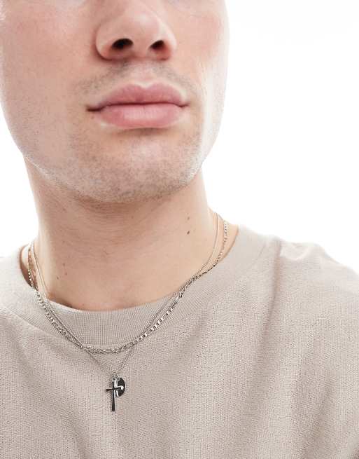 ASOS DESIGN - Confezione ad 2 collane color argento con croce