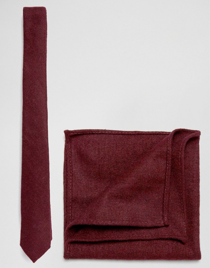 ASOS DESIGN - Confezione con cravatta e fazzoletto da taschino bordeaux testurizzato-Rosso