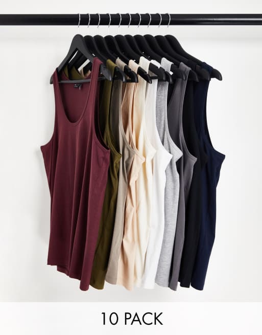 ASOS DESIGN - Confezione da 10 canotte multicolore