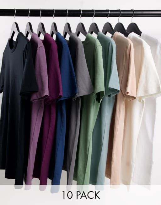 ASOS DESIGN - Confezione da 10 T-shirt attillate girocollo in colorazioni multiple