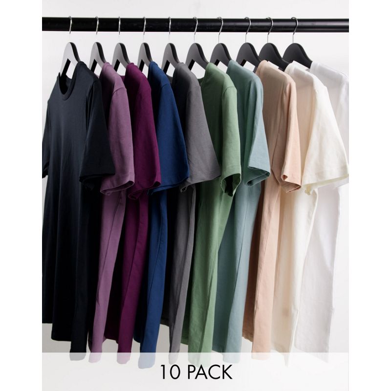 Uomo Confezioni multipack DESIGN - Confezione da 10 T-shirt attillate in misto cotone organico multicolore con girocollo 