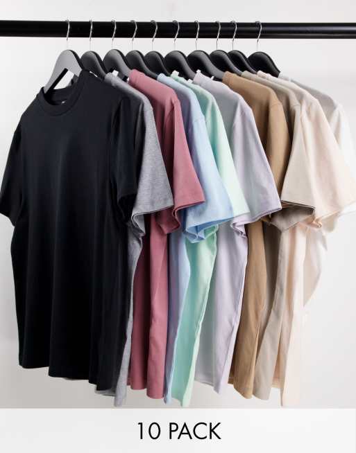 ASOS DESIGN - Confezione da 10 T-shirt girocollo in colorazioni multiple