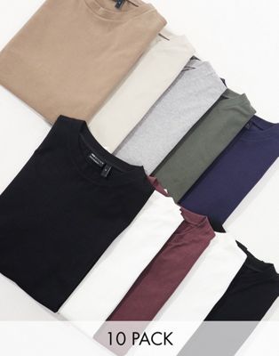 ASOS DESIGN 10 pack t-shirt with crew neck in multiple colours - ASOS Price Checker