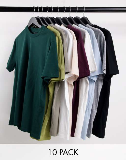 ASOS DESIGN - Confezione da 10 t-shirt girocollo multicolore 