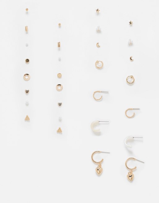 ASOS DESIGN - Confezione da 15 paia di orecchini color oro con motivi misti