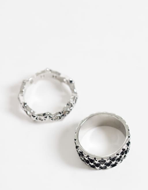 ASOS DESIGN confezione da 2 anelli con motivo a stelle in argento brunito, 3 di 3