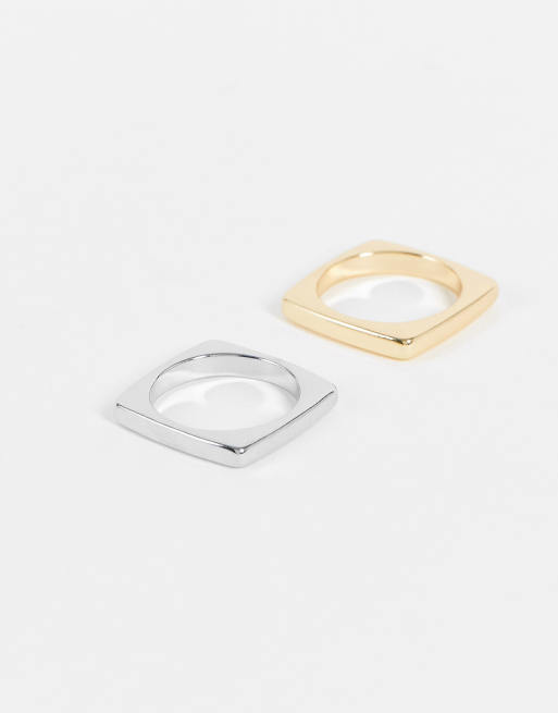 ASOS DESIGN - Confezione da 2 anelli impilabili a fascia color argento e oro