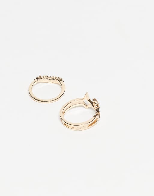 ASOS DESIGN - Confezione da 2 anelli impilabili con strass scintillanti e design a stella tonalità oro, 3 di 3