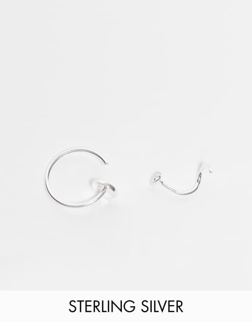 ASOS DESIGN - Confezione da 2 anelli per il naso a cerchio e a bottone in argento sterling con cristalli