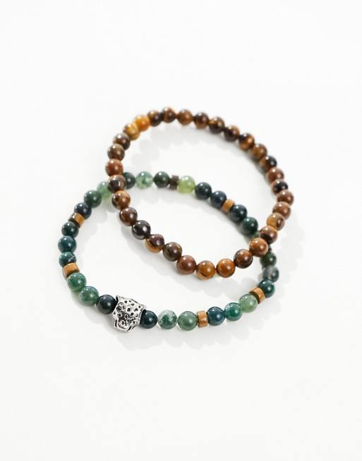 Aspero | Bracciale con perline occhio di tigre e teschi color oro