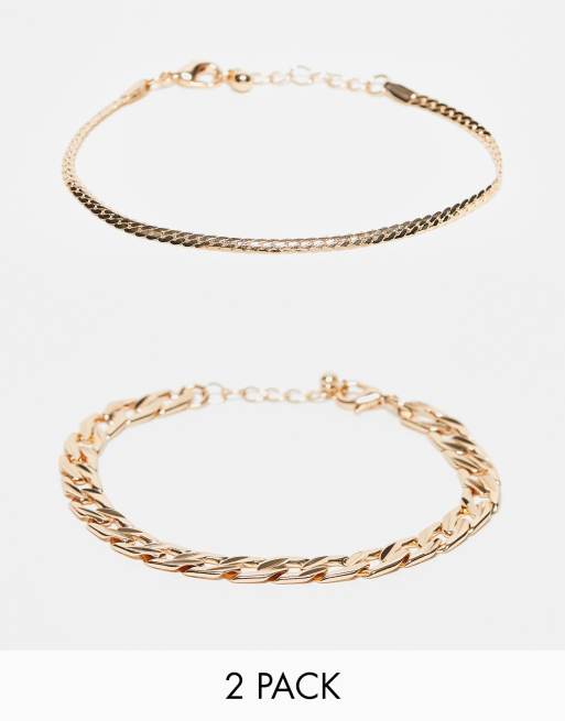 ASOS DESIGN - Confezione da 2 bracciali a catenina color oro