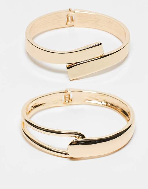 ASOS DESIGN - Confezione da 2 bracciali a fascia dorati con dettaglio sovrapposto