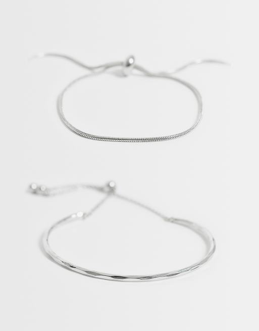 ASOS DESIGN - Confezione da 2 bracciali color argento con fermacorda