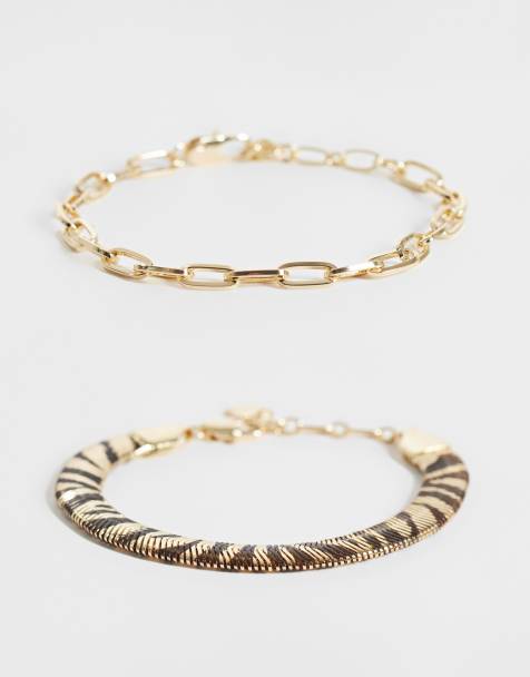 ASOS DESIGN confezione da 2 bracciali con stampa animalier color oro - view 1