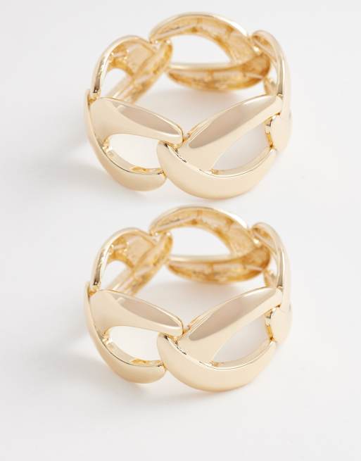 ASOS DESIGN - Confezione da 2 bracciali impilabili color oro con catenina spessa