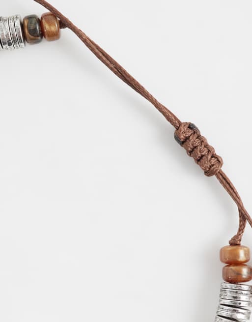 ASOS DESIGN - Confezione da 2 bracciali in perline marroni e argento, 3 di 3