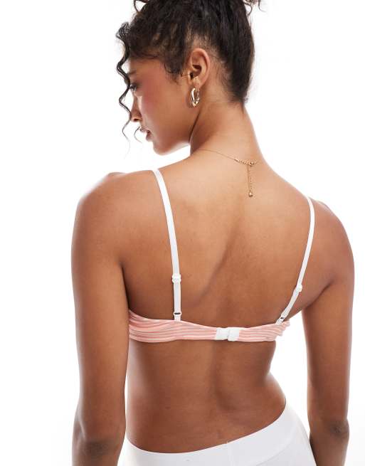 ASOS DESIGN - Confezione da 2 brassière con finiture in pizzo pesca a righe e traforata, 3 di 4