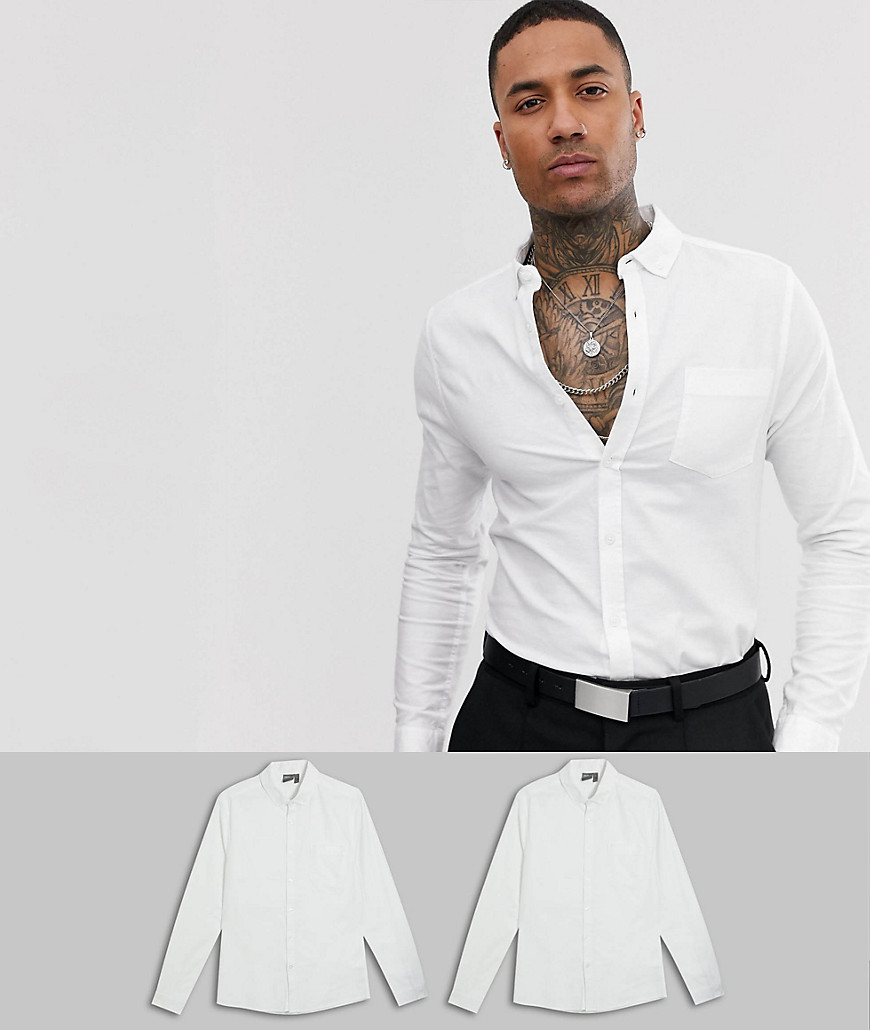 ASOS DESIGN - Confezione da 2 camicie Oxford skinny casual bianche - Risparmia-Bianco