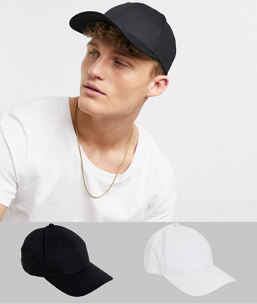 ASOS DESIGN - Confezione da 2 cappelli con visiera nero e bianco - RISPARMIA-Multicolore