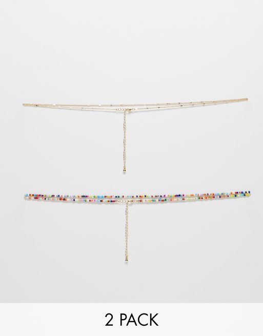 ASOS DESIGN - Confezione da 2 catenine per i fianchi dorate e con perline