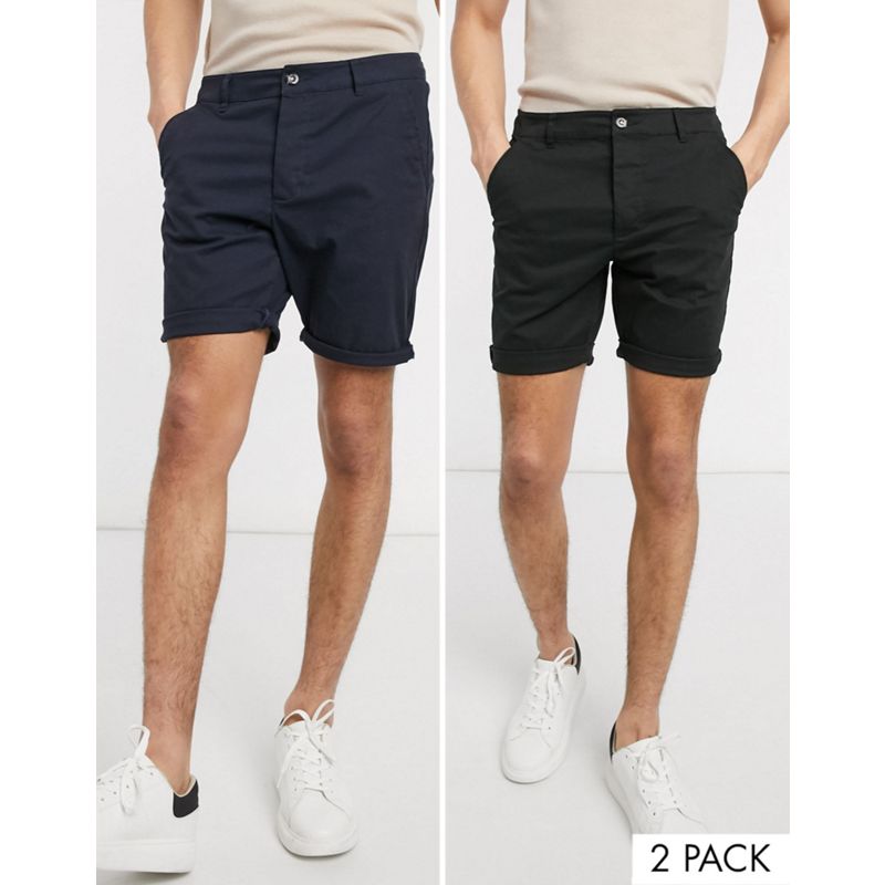 Chino corti Pantaloncini DESIGN - Confezione da 2 chino corti skinny nero e blu navy - RISPARMIA