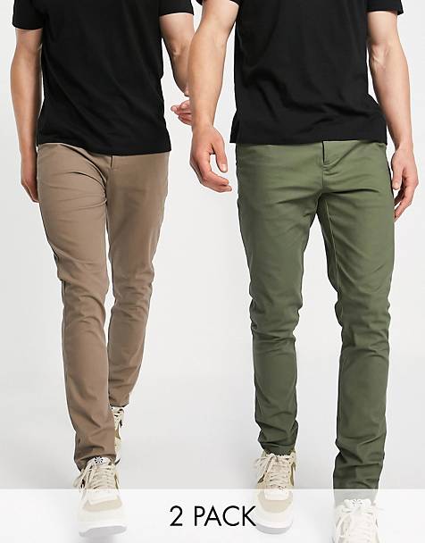 Asos Uomo Abbigliamento Pantaloni e jeans Pantaloni Pantaloni chinos Confezione da 2 paia di chino slim color pietra e neri 