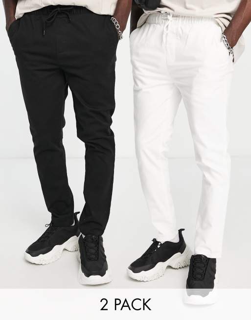 ASOS DESIGN - Confezione da 2 chino skinny neri e bianchi con vita elasticizzata - Risparmia
