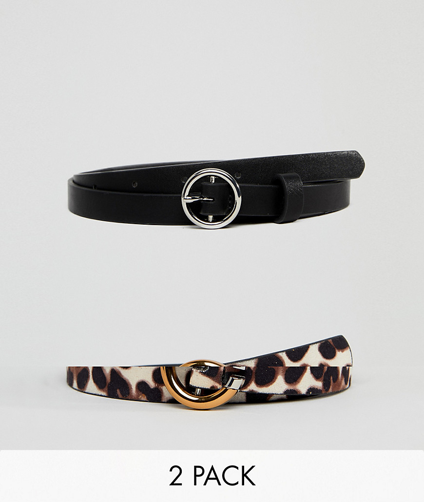 ASOS DESIGN - Confezione da 2 cinture per vita e fianchi con stampa leopardata-Multicolore