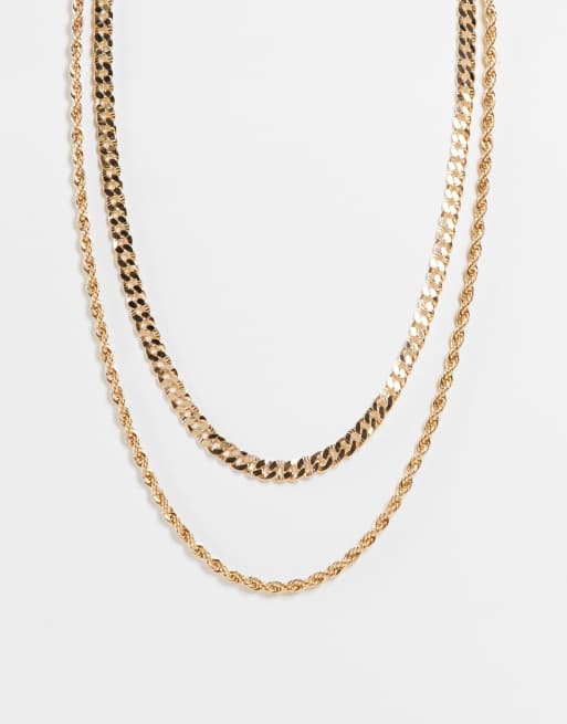 ASOS DESIGN - Confezione da 2 collane con catenine barbazzale zigrinate e effetto corda color oro