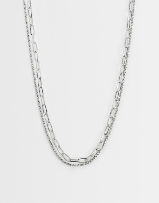 ASOS DESIGN - Confezione da 2 collane con maglie aperte e catenina in corda color argento