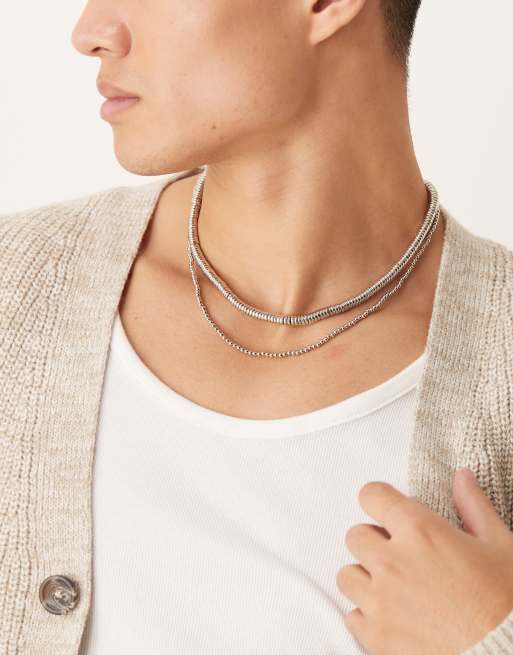 ASOS DESIGN - Confezione da 2 collane con perline miste color argento 