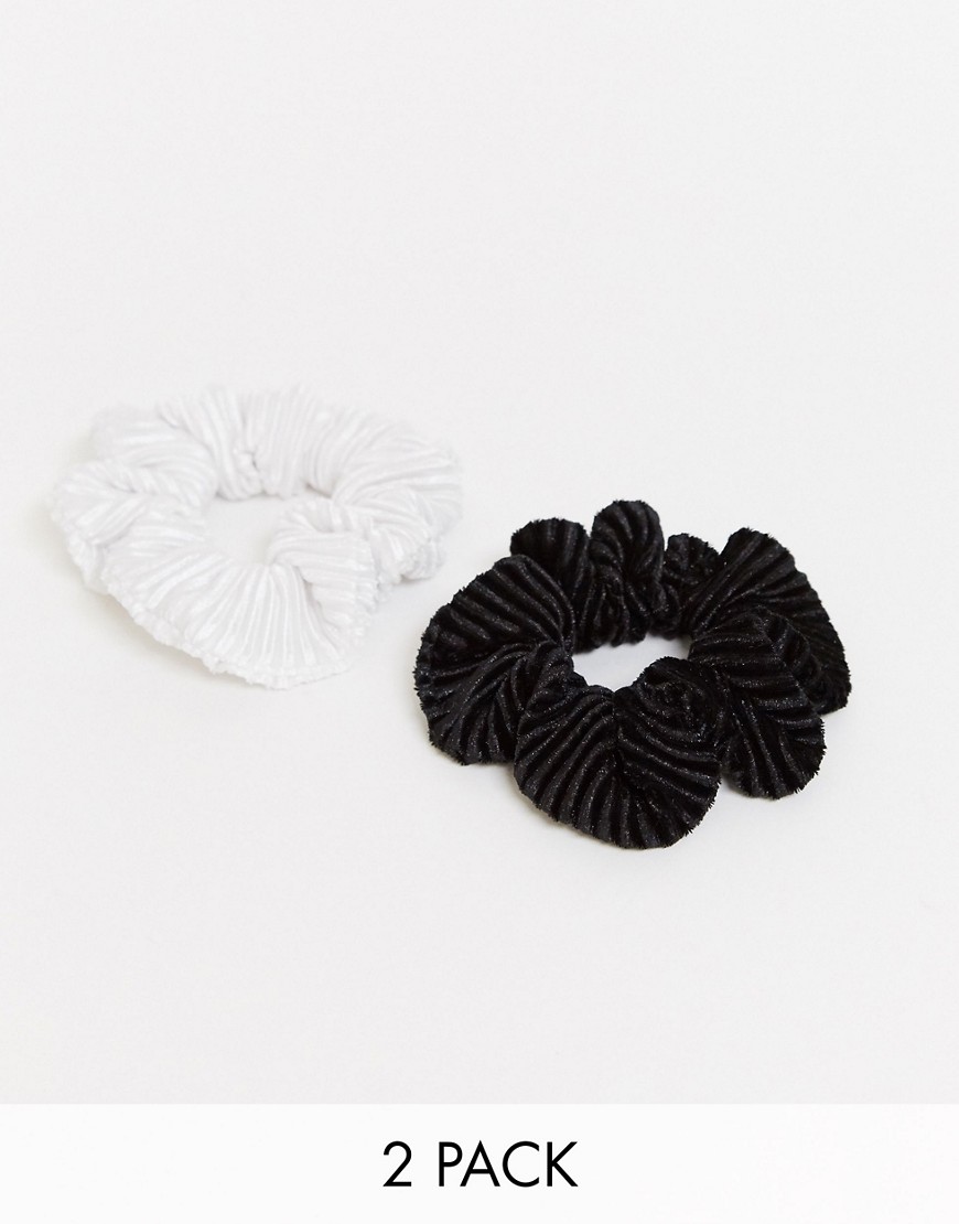 ASOS DESIGN - Confezione da 2 elastici per capelli a coste nero e bianco-Multicolore