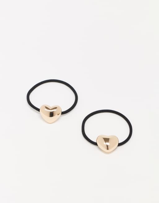 ASOS DESIGN - Confezione da 2 elastici per capelli con dettaglio dorato a forma di cuore