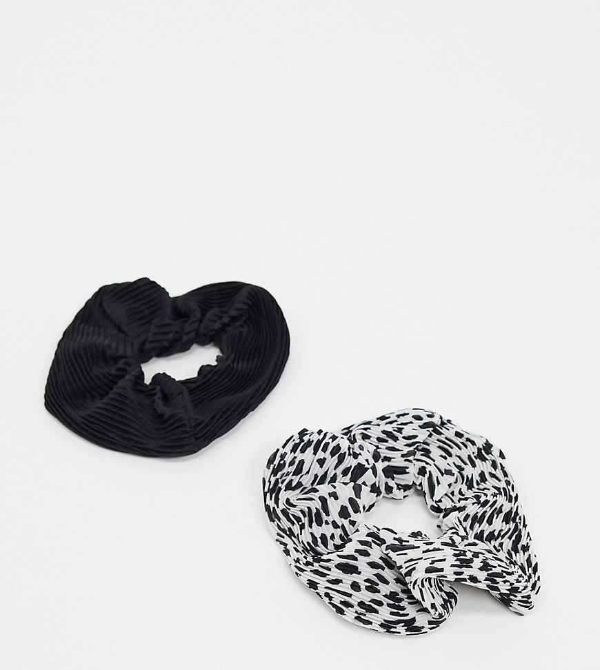 ASOS DESIGN - Confezione da 2 elastici per capelli plissettati con stampa dalmata neri e bianchi-Nero