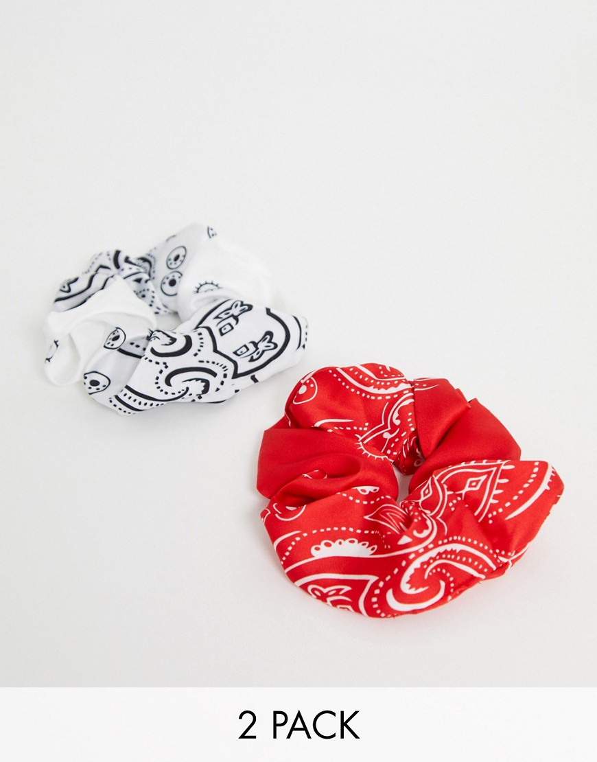 ASOS DESIGN - Confezione da 2 elastici per capelli rossi e bianchi stile bandana-Multicolore