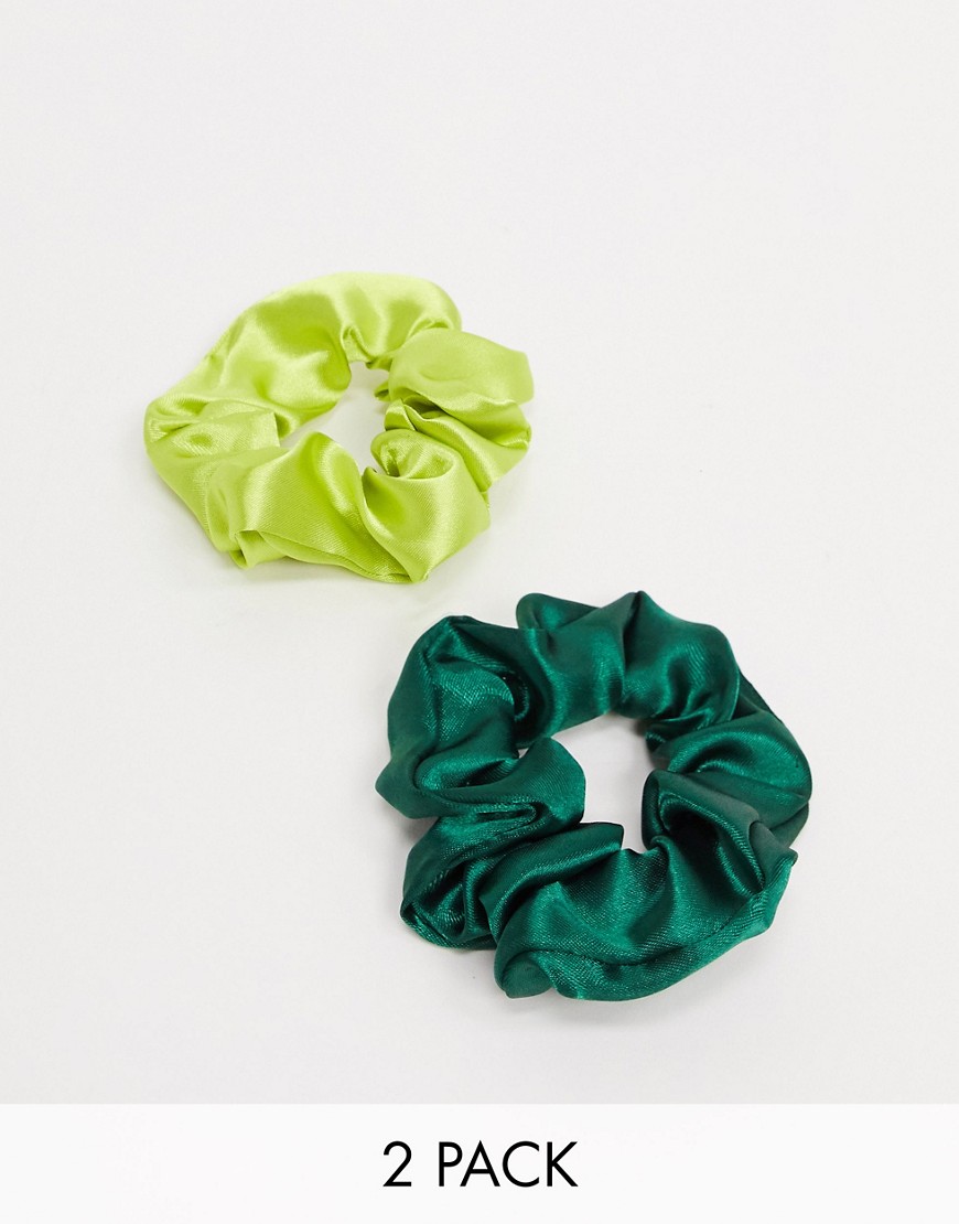 ASOS DESIGN - Confezione da 2 elastici per capelli verdi in raso-Verde
