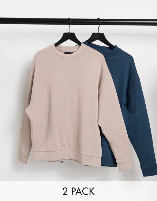 ASOS DESIGN - Confezione da 2 felpe oversize blu navy e beige - MULTI
