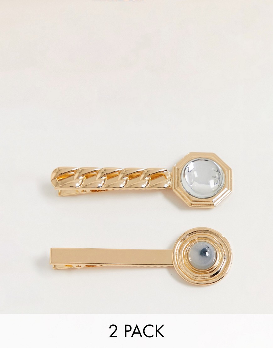 ASOS DESIGN - Confezione da 2 fermacapelli con pietre e gemme-Oro