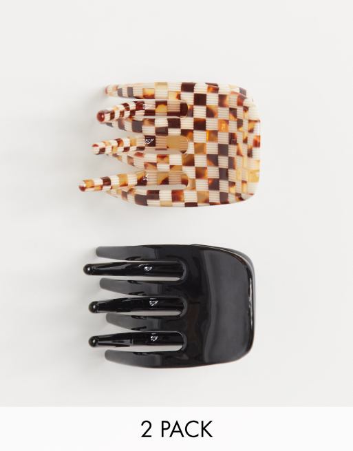 ASOS DESIGN - Confezione da 2 fermagli per capelli a scacchi