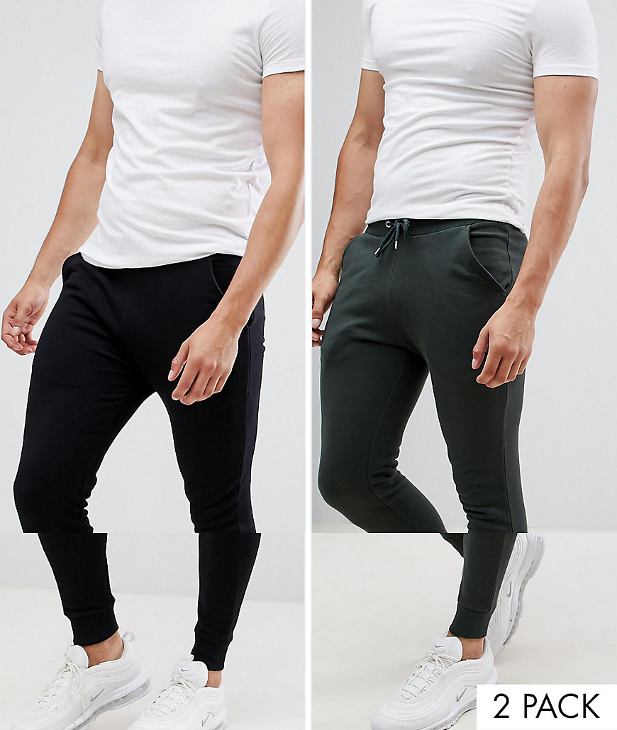 ASOS DESIGN - Confezione da 2 joggers super skinny nero e verde-Multicolore