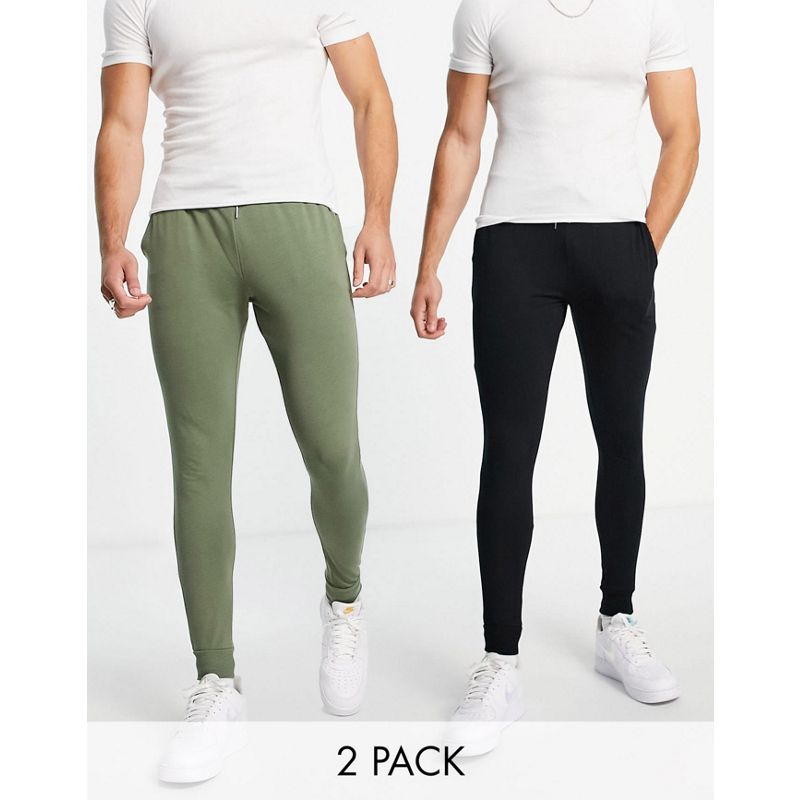 Uomo Confezioni multipack DESIGN - Confezione da 2 joggers super skinny nero/kaki