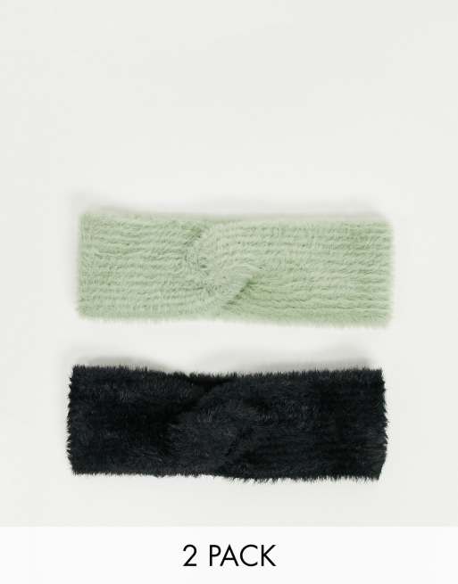 ASOS DESIGN - Confezione da 2 morbide fasce a coste color menta e nero