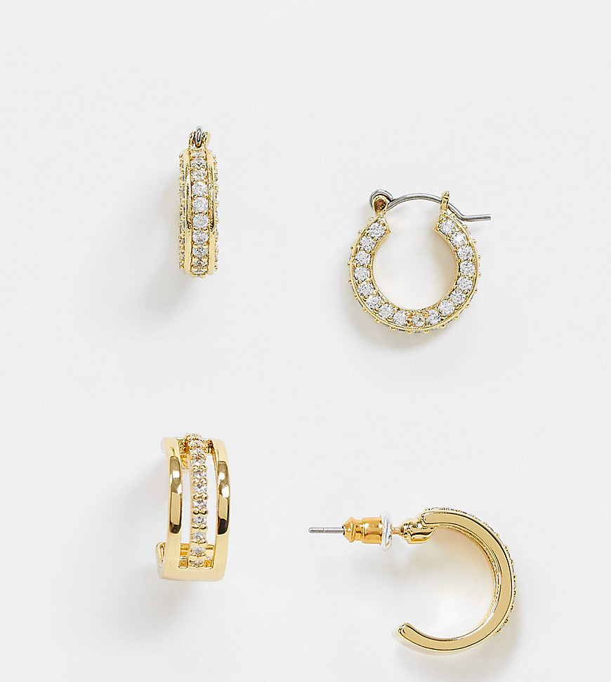 Image of ASOS DESIGN - Confezione da 2 orecchini a cerchio placcati oro 14k con cristalli misti