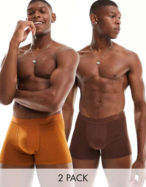 ASOS DESIGN - Confezione da 2 paia di boxer aderenti in tonalità marrone