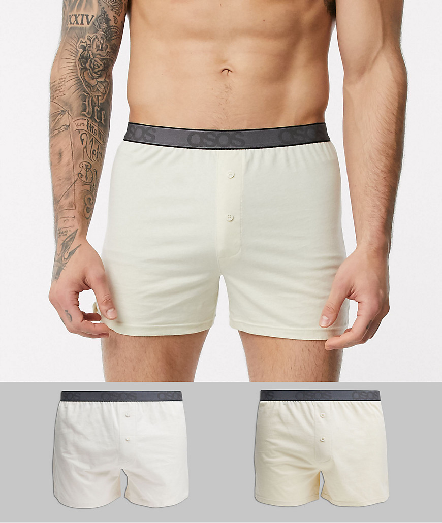 ASOS DESIGN - Confezione da 2 paia di boxer in jersey bianco sporco tono su tono - Risparmia-Multicolore