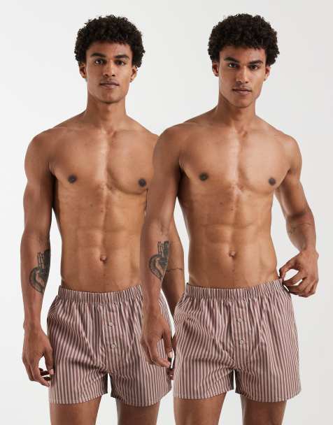 ASOS DESIGN - Confezione da 2 paia di boxer marroni a righe - view 1