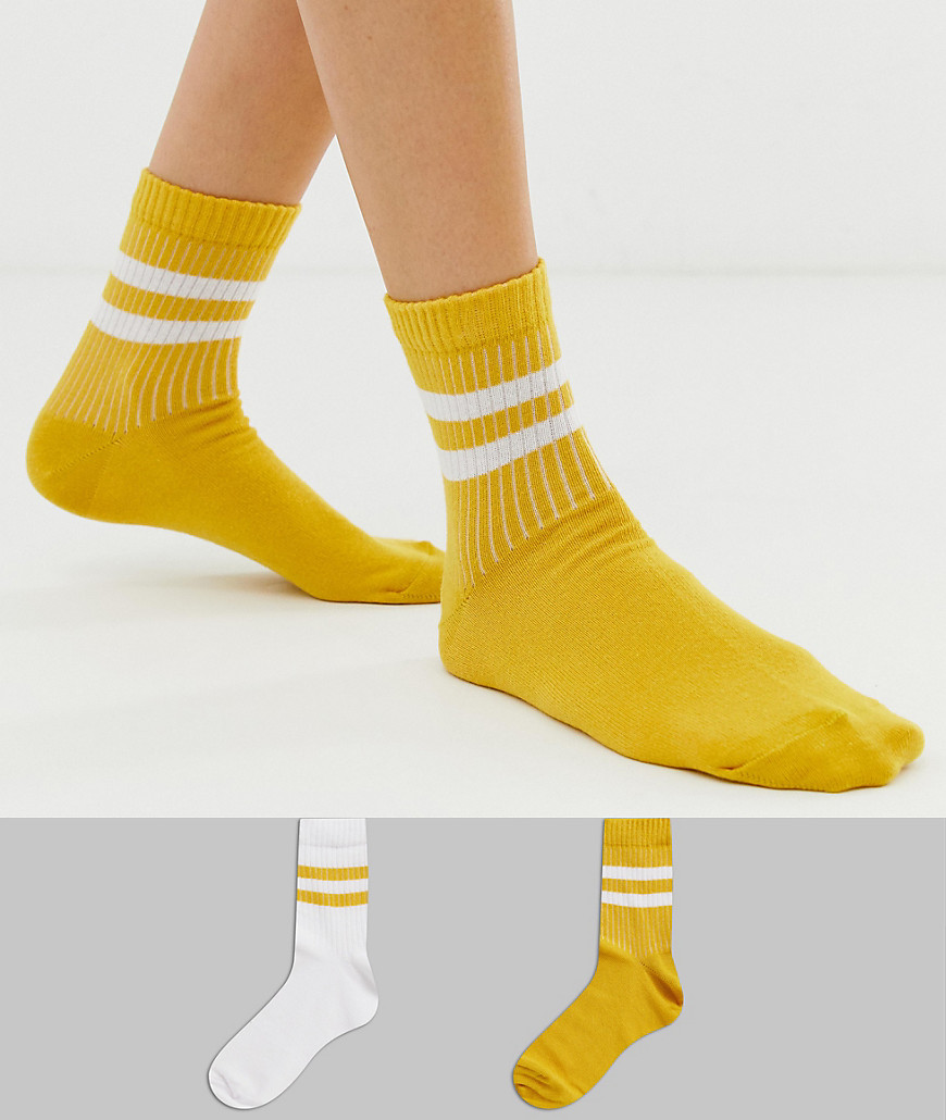 ASOS DESIGN - Confezione da 2 paia di calzini a righe-Giallo
