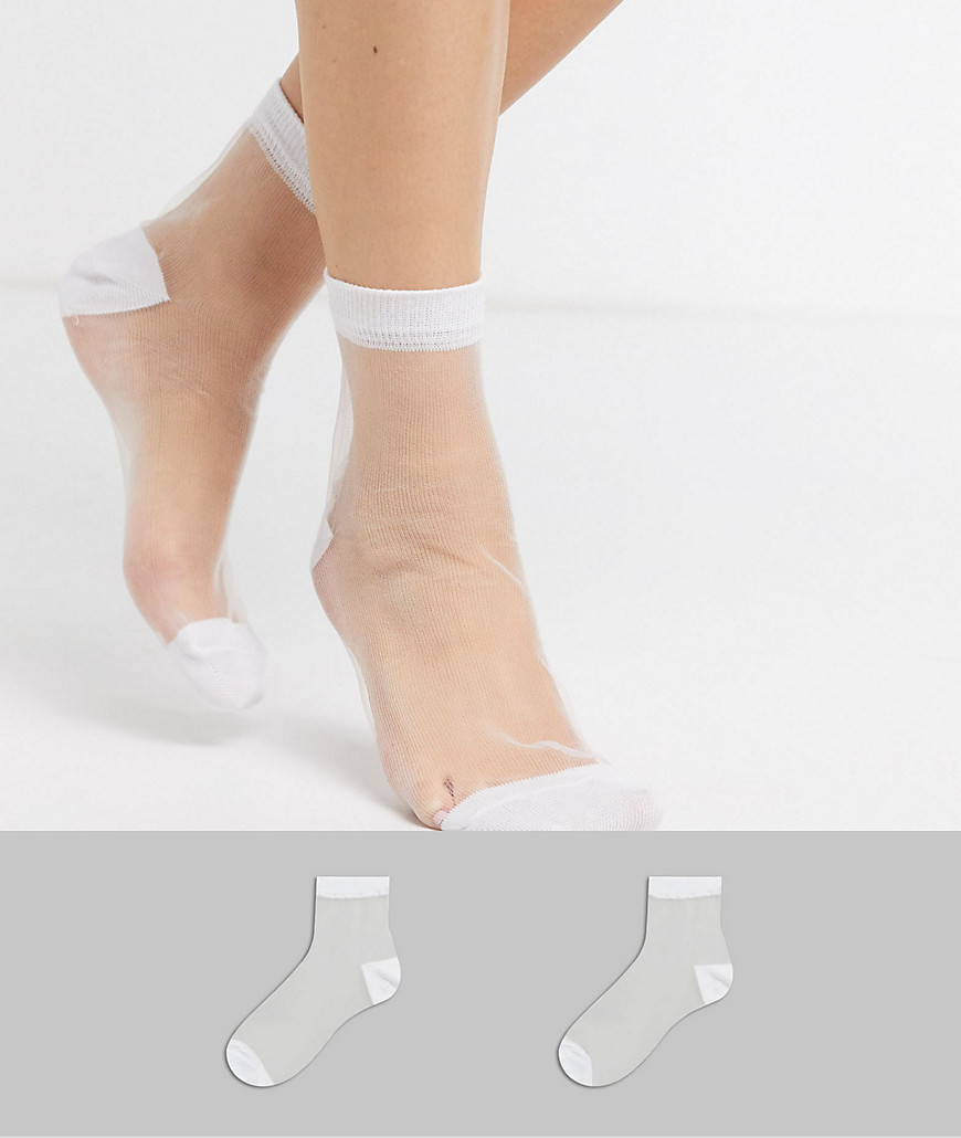 ASOS DESIGN - Confezione da 2 paia di calzini alla caviglia bianchi trasparenti-Bianco