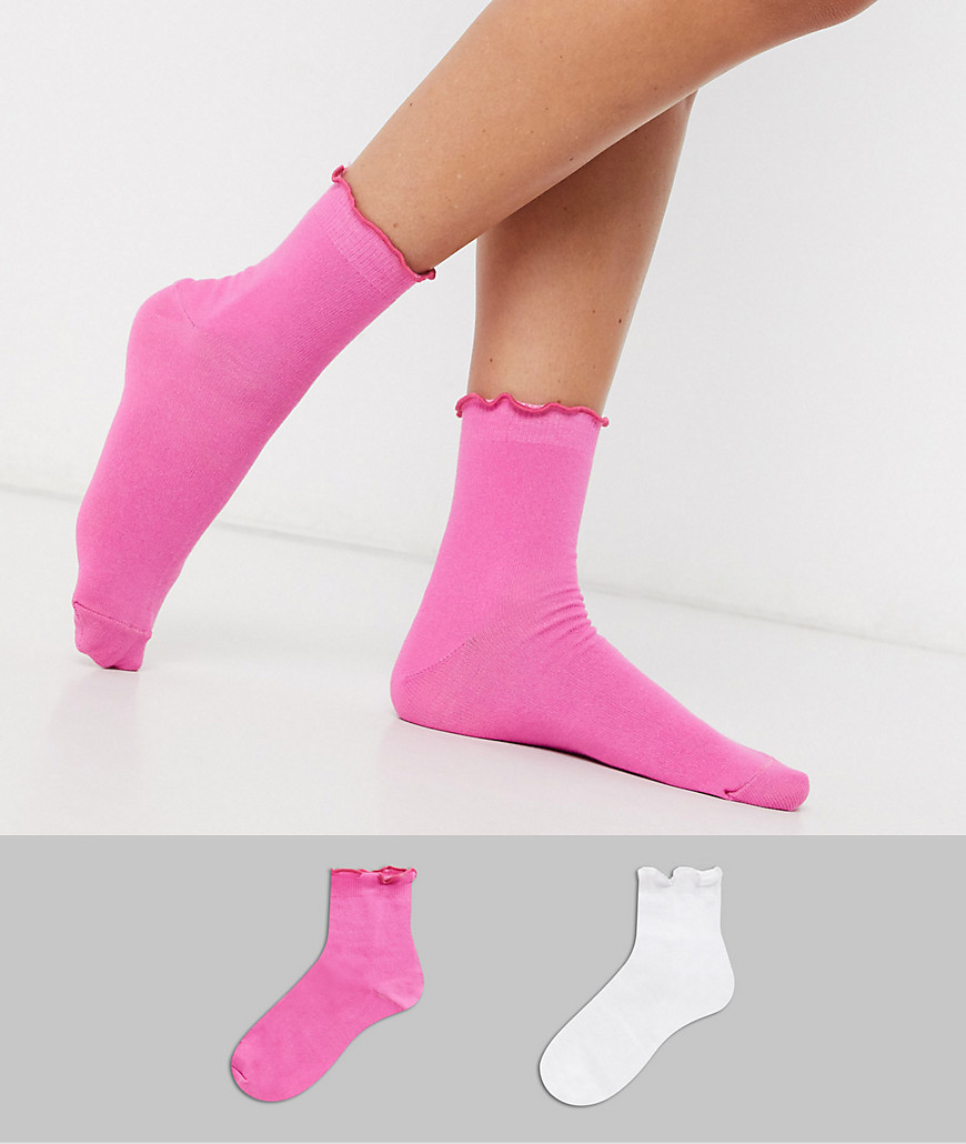ASOS DESIGN - Confezione da 2 paia di calzini corti con volant-Multicolore