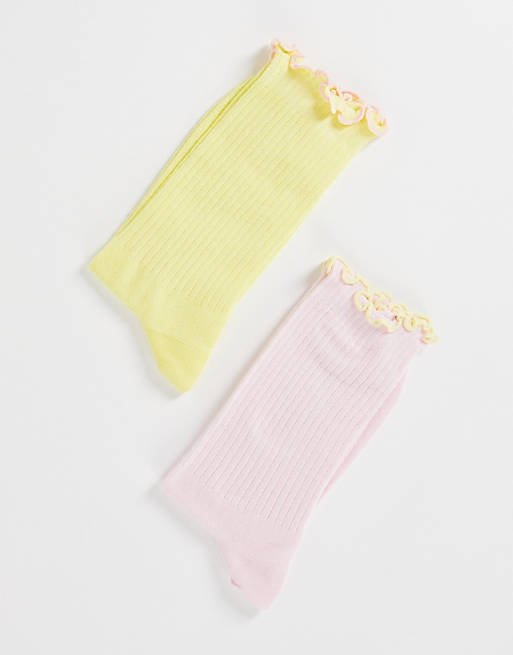 Asos Donna Abbigliamento Intimo Collant Confezione da 2 paia di calzini gialli e rosa con volant 